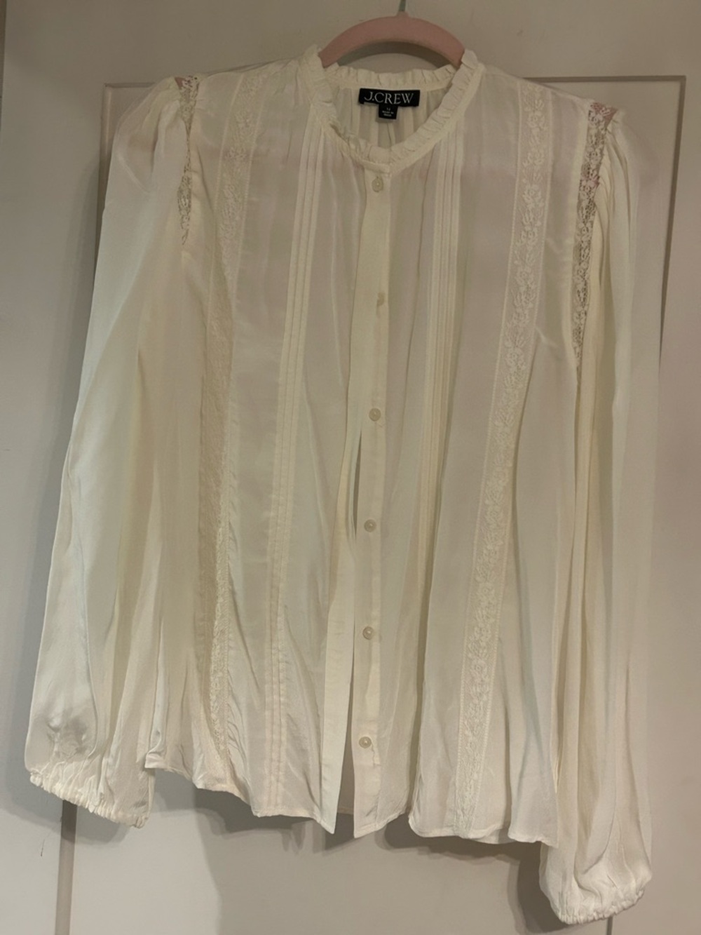 J. Crew Ivory Ruffled V-Neck Button Blouse